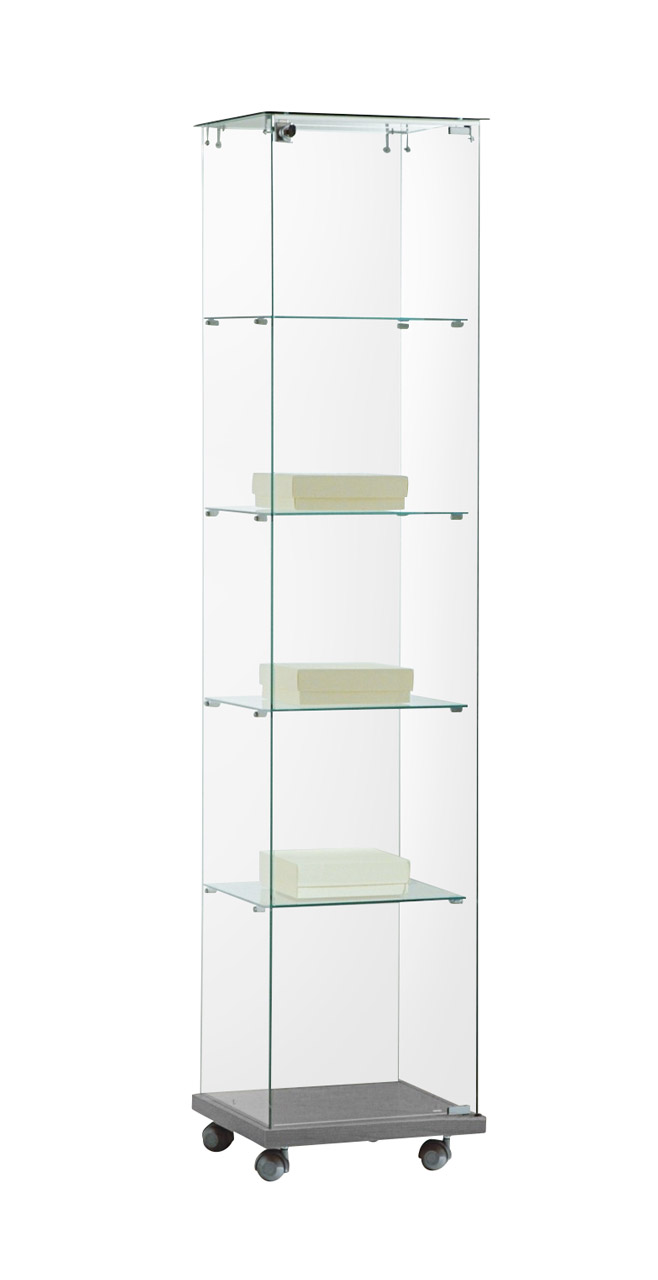 mobile und abschließbare Vitrine „Santo“ aus Sicherheitsglas