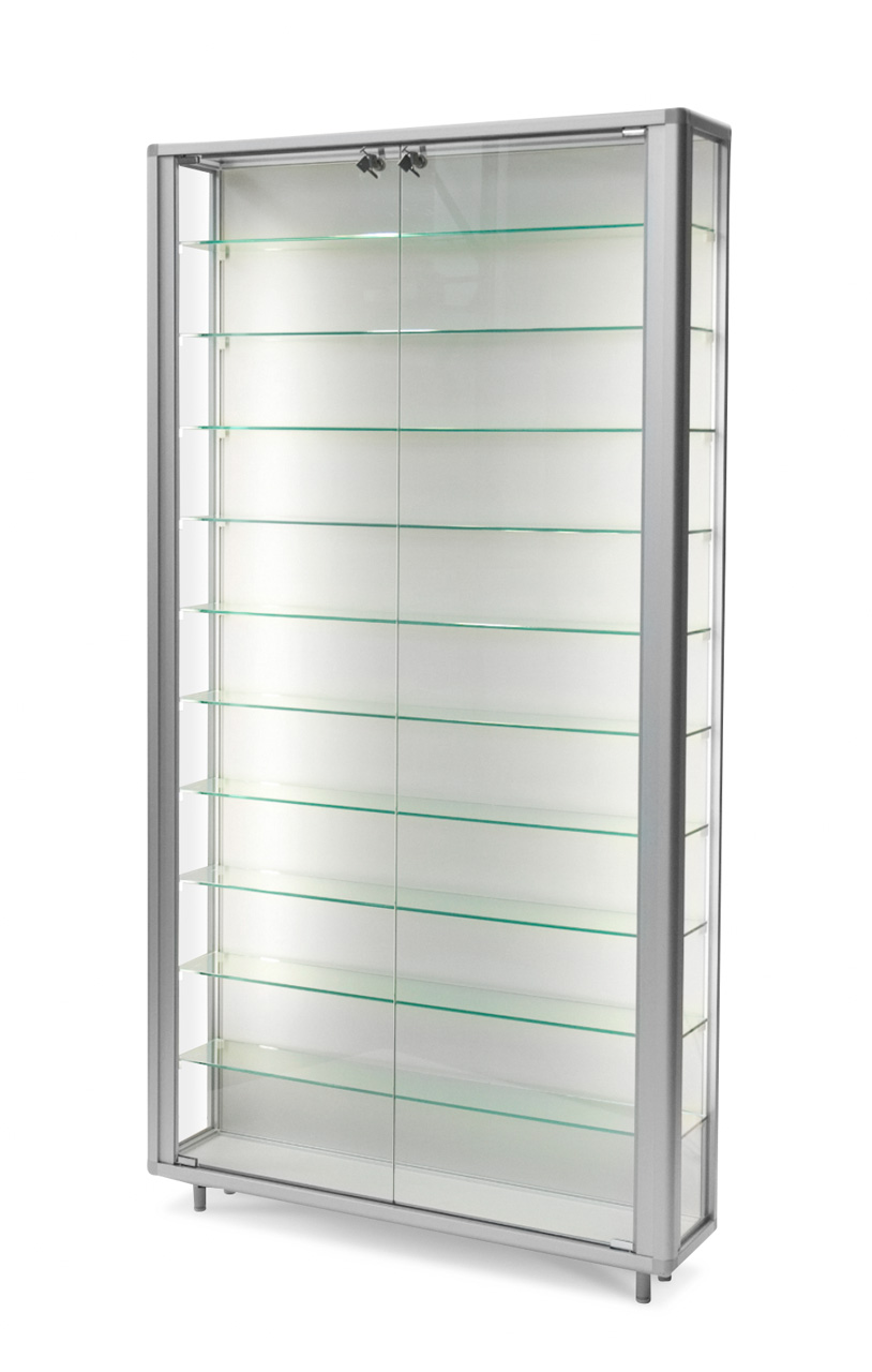 LED beleuchtete Glas-Vitrine „Norat“ von Alu-Prospektständer GmbH